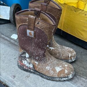 Carhartt Brown and Tan Paint-Splattered Work Boots